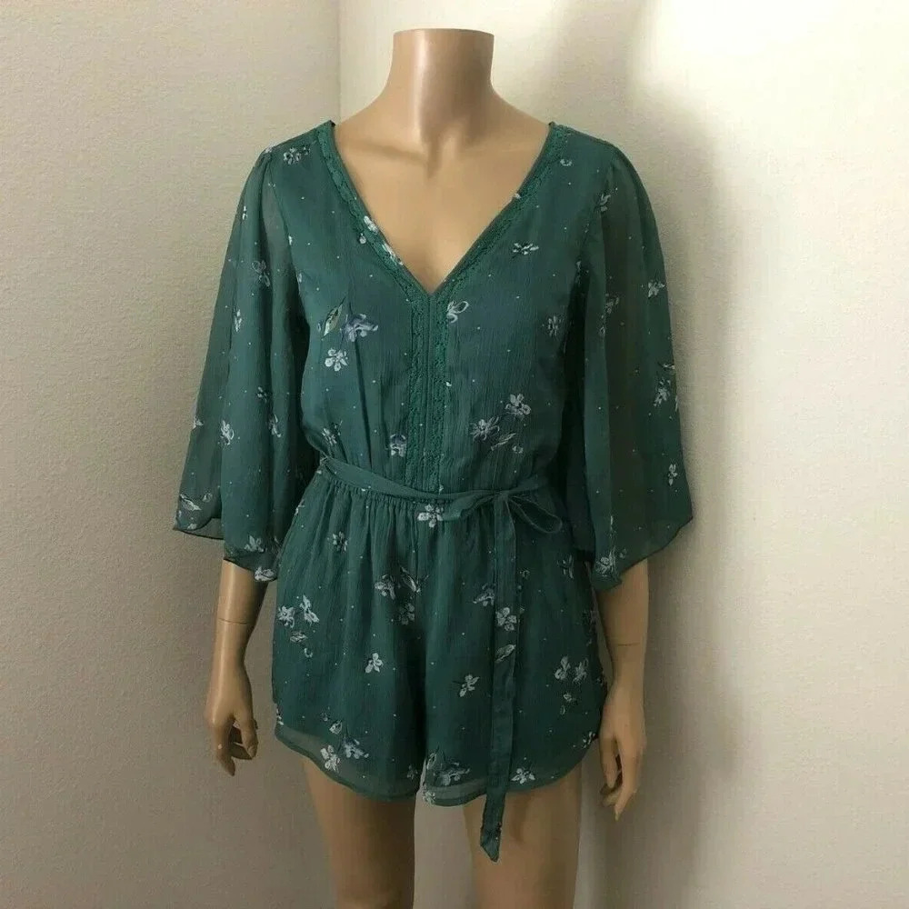 NWT Abercrombie Floral Bell Sleeve Romper XXS